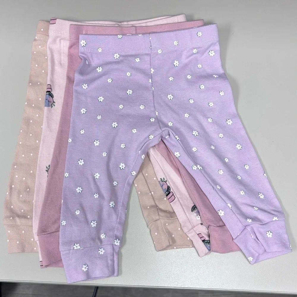 Pekkle Set of four 6mo leggings in polka, flowers, plants and solids.  EUC.